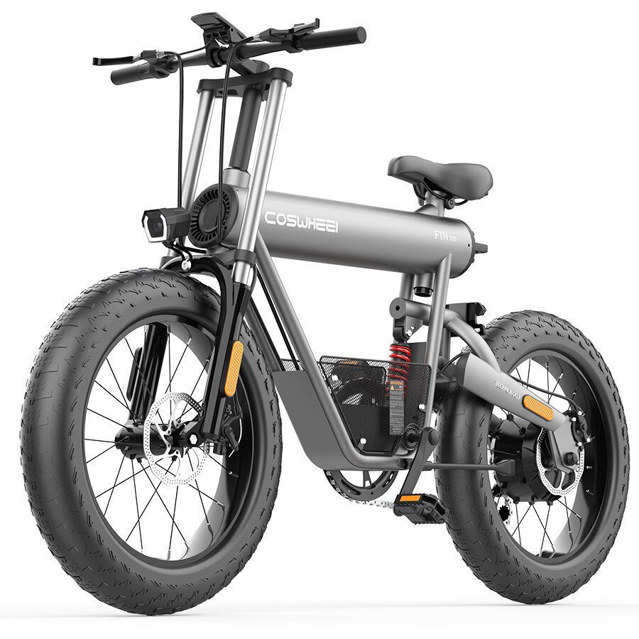Coswheel T20 Electric Mountain Bike Full Suspension 7 Speed 20*4″ Fat Tire Electric Bike 28MPH 48V 20Ah 500W Motor eBike