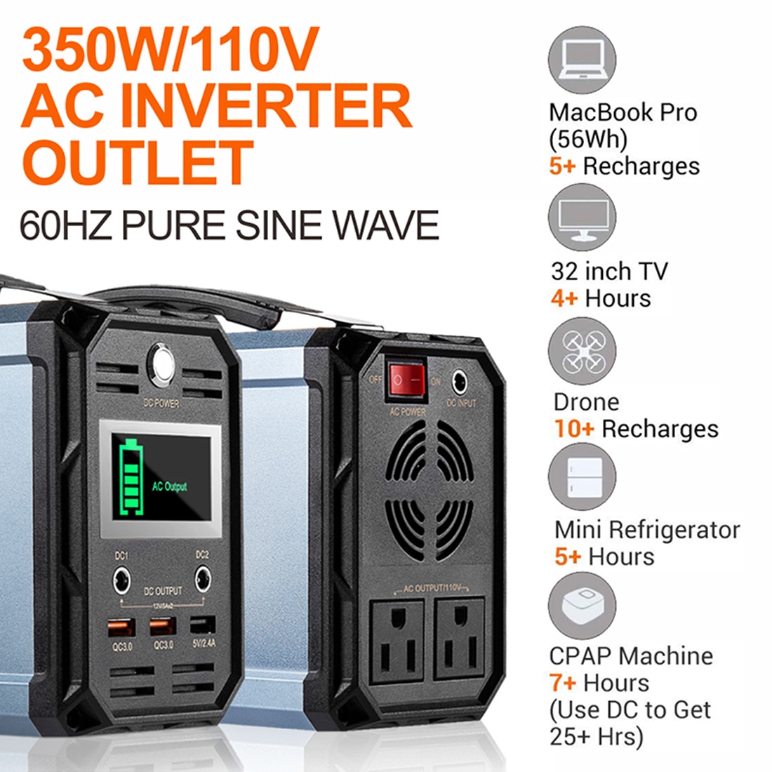 300W Solar Generator 60000mAh Portable Power Station 222Wh Generator 100-240V AC/DC 12V QC USB Power For Outdoor Phones Drone