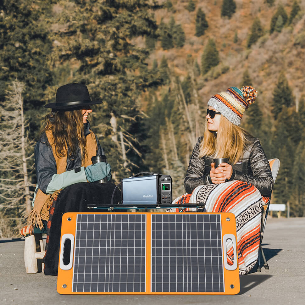 FlashFish Portable Solar Panel 60W 18V Foldable Solar Charger with DC Output PD Type-C/QC3.0 for Solar Generator Phones Tablets