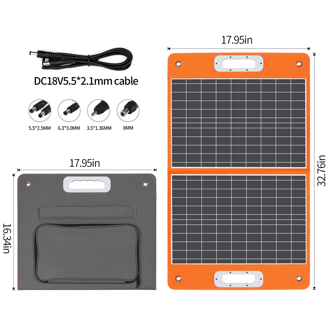 Portable Solar Panel 60W 18V Solar Charger Foldable with DC Output PD Type-c/QC3.0 For Solar Generator Phones Tablets