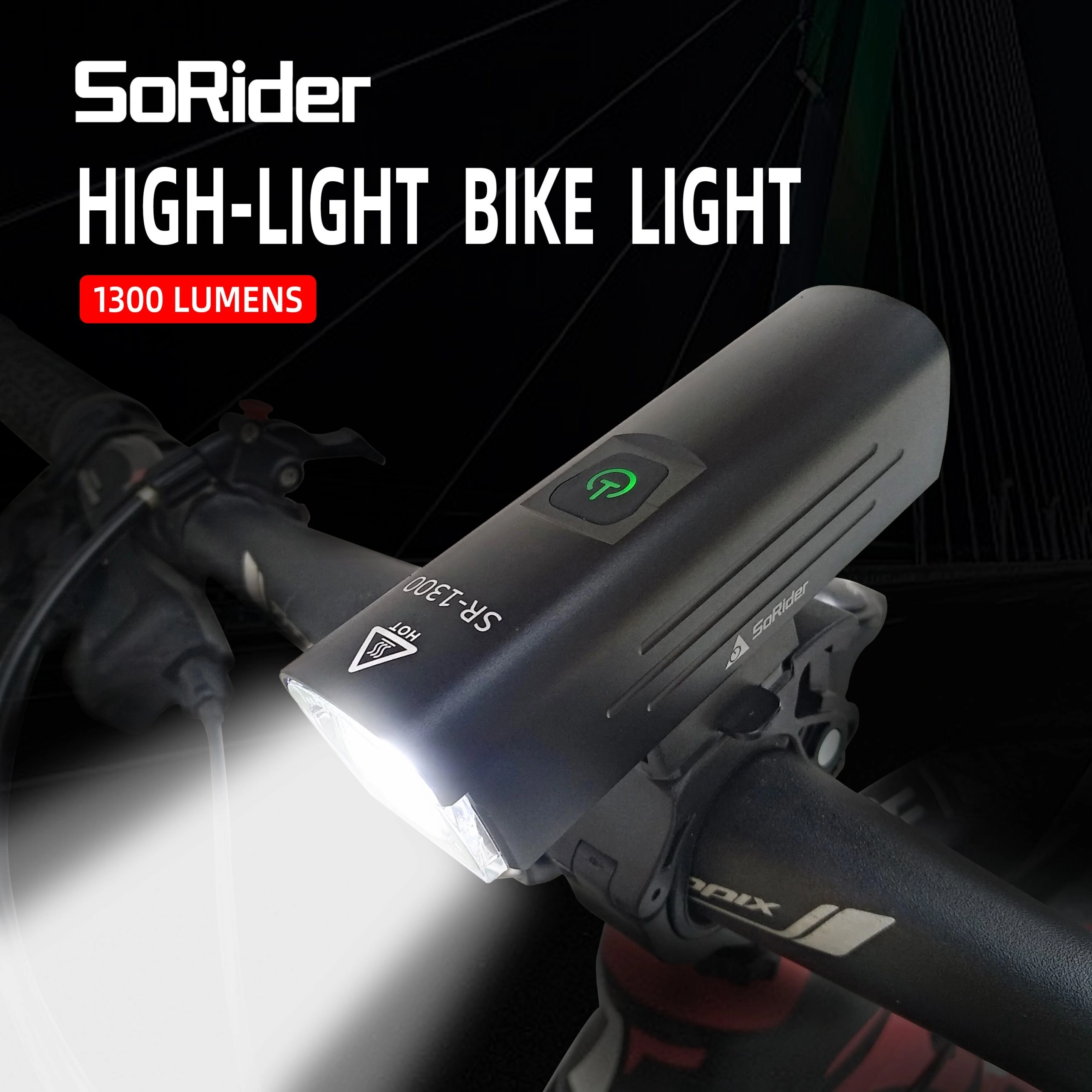 SoRider Bicycle Light 1300 Lumens Bike High Brightness Multi-Function USB Rechargeable Road MTB Cycling Safety Front Lights
