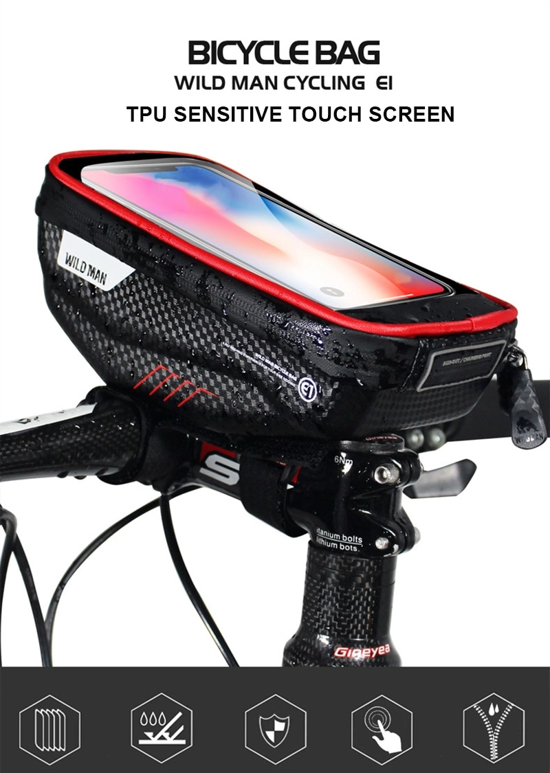 WILD MAN Road Bicycle Bag Rainproof 5.8/6.0 Inch Phone Case Touch Screen MTB Bag Top Front Tube Bag Cycling Bike Accessories