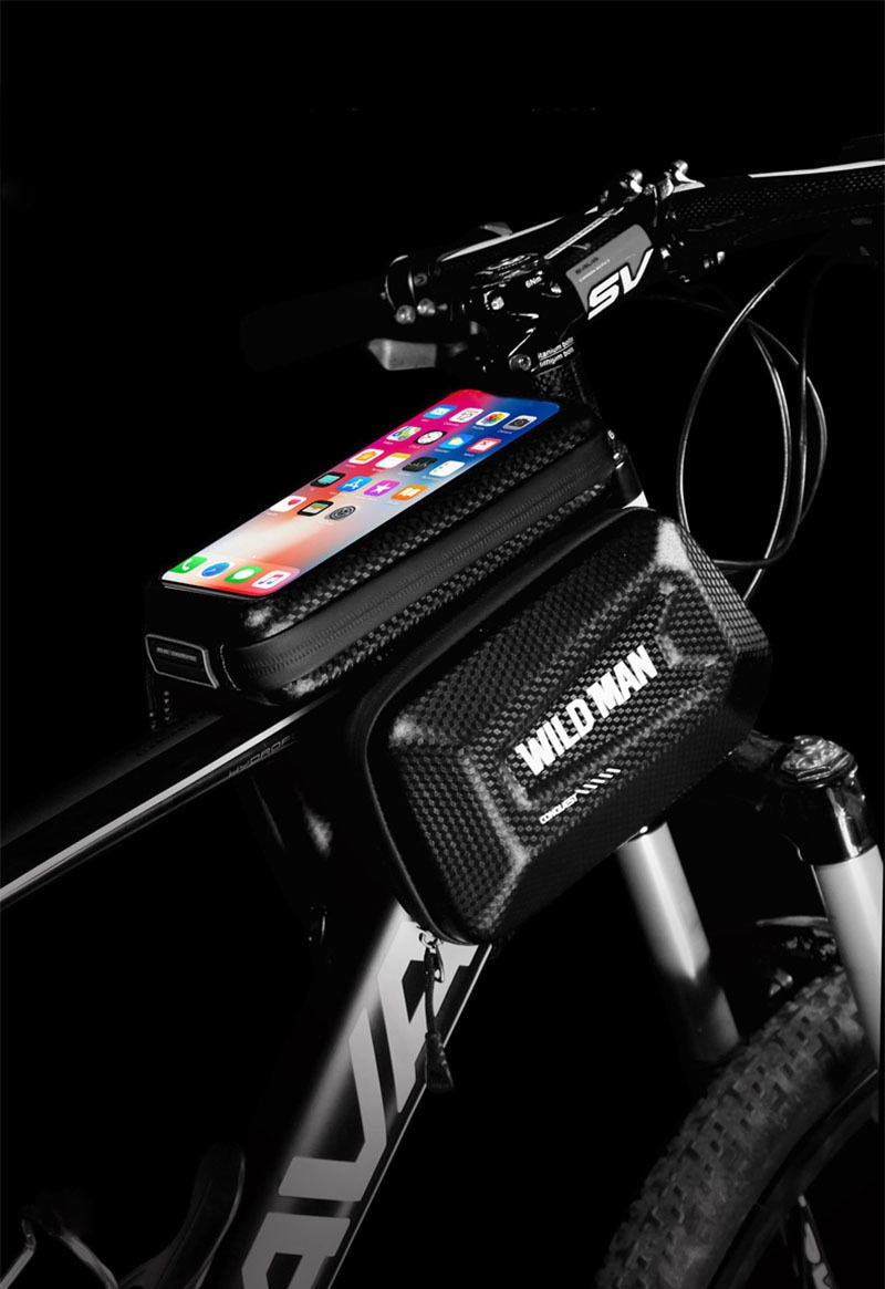 WILD MAN Rainproof Bicycle Bag Hard Shell Front Top Tube Cycling Bag 6.5 Inch Phone Case Touch Screen Bike Bag Accessories