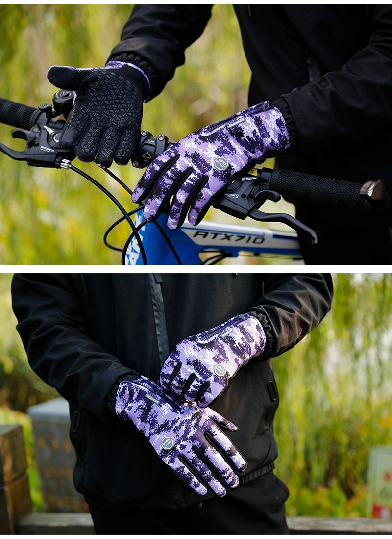 Kyncilor Winter Warm Cycling Gloves Full Finger Waterproof Bike Gloves for Men Women Camouflage Touch Screen Bicycle Gloves
