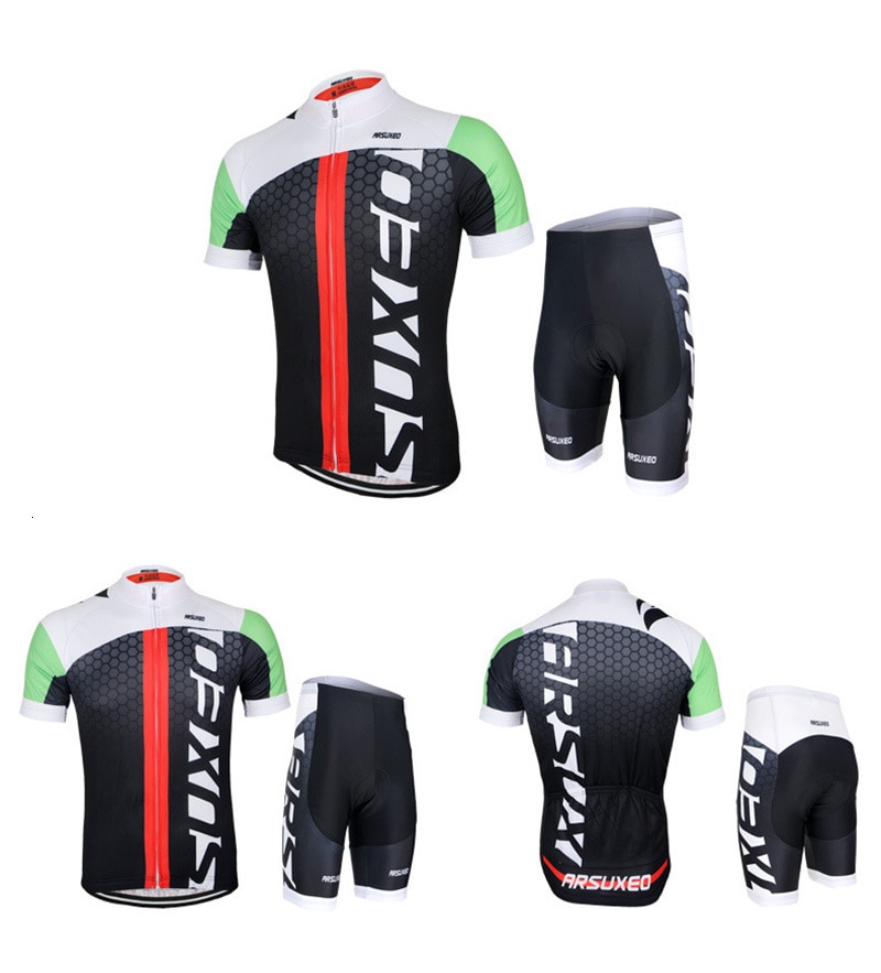 ARSUXEO Men's Summer Cycling Jersey Set Quick Dry Short Sleeve Bike Clothes Breathable Bicycle Clothing Sports Suit