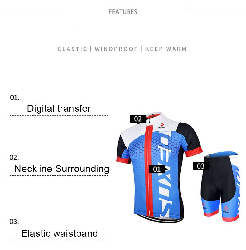 ARSUXEO Men's Summer Cycling Jersey Set Quick Dry Short Sleeve Bike Clothes Breathable Bicycle Clothing Sports Suit