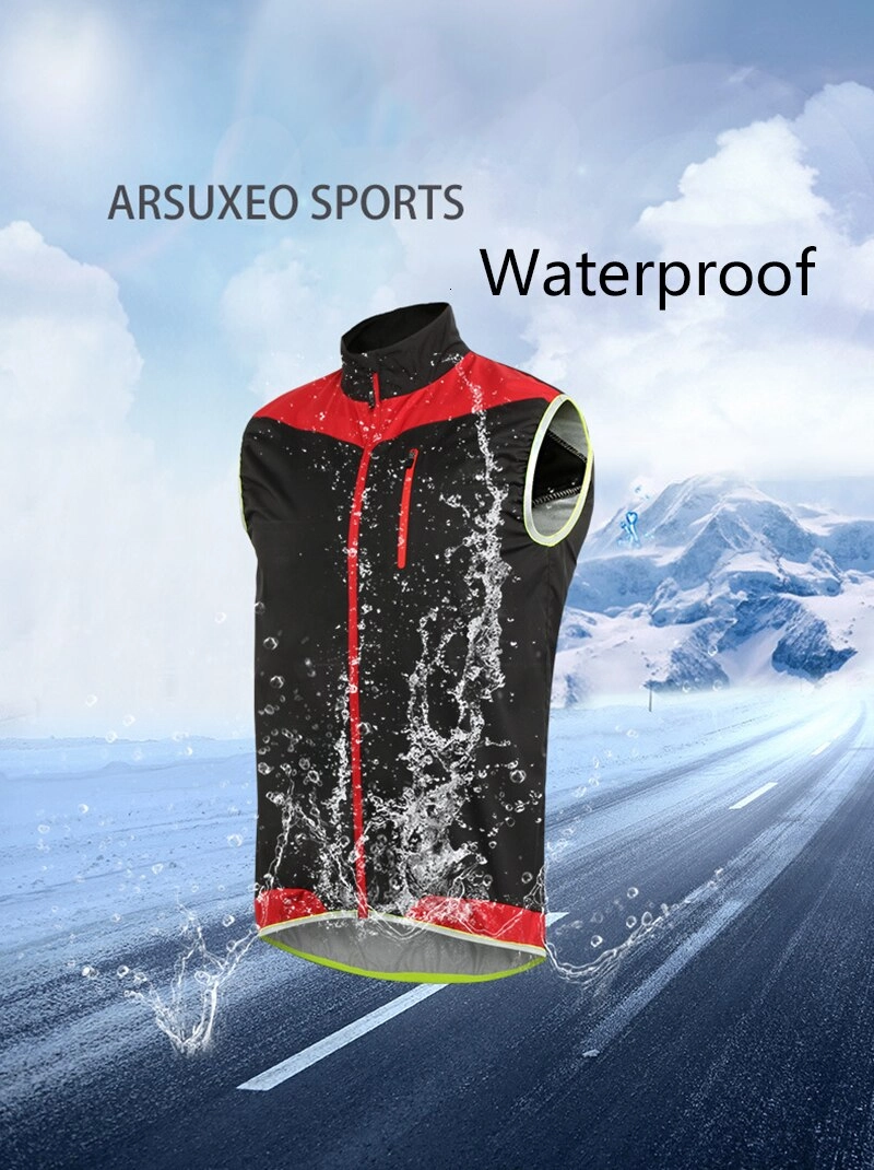 ARSUXEO Cycling Vest Man Breathable Running Sleeveless Quick Dry Bicycle Clothing Reflective Waistcoat Windbreaker