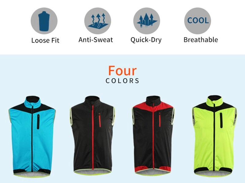 ARSUXEO Cycling Vest Man Breathable Running Sleeveless Quick Dry Bicycle Clothing Reflective Waistcoat Windbreaker