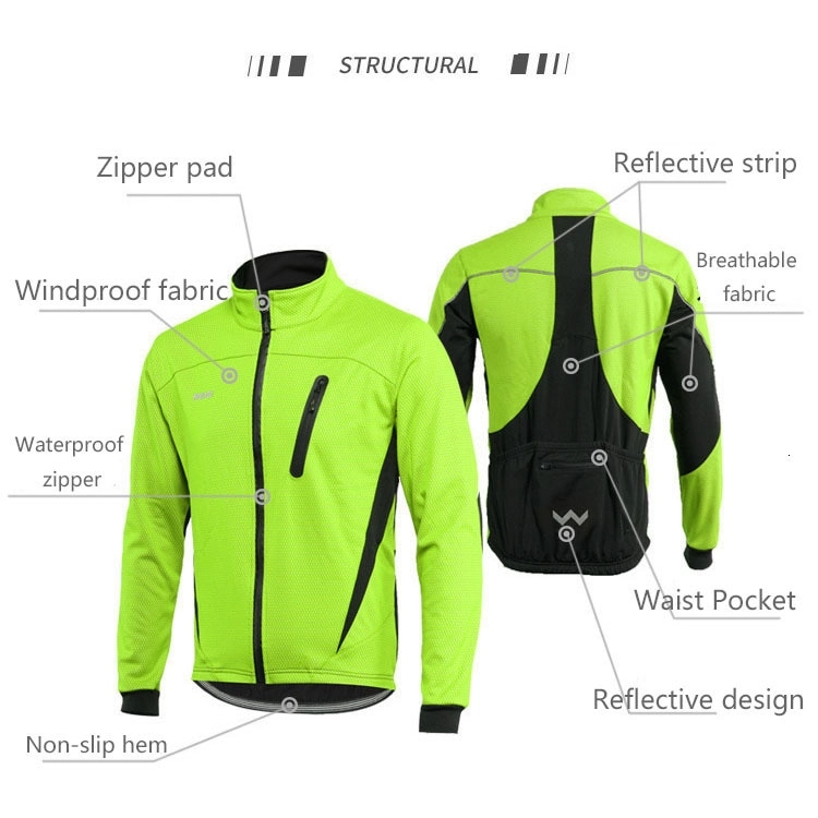 ARSUXEO Fleece Cycling Jacket Man Winter Thermal Mountain Bike Jacket Waterproof Bicycle Coat Windproof Reflective MTB Jacket