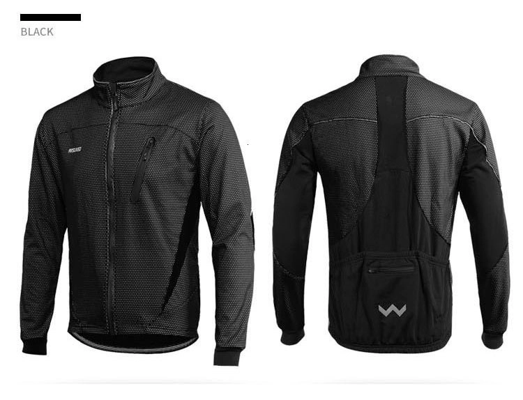 ARSUXEO Fleece Cycling Jacket Man Winter Thermal Mountain Bike Jacket Waterproof Bicycle Coat Windproof Reflective MTB Jacket
