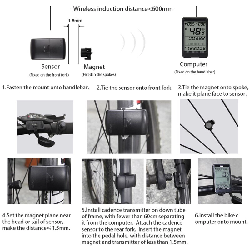 Sunding Waterproof Odometer Bicycle Accessories Bike Computer Stopwatch Bicycle Speedometer Heart Monitor Machine 8 Languages