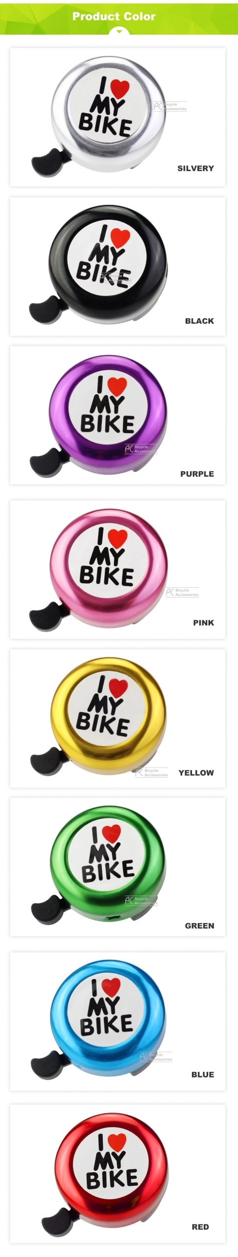 PCycling Bicycle Bell I Love My Bike Printed Clear Sound Aluminum Alloy MTB Road Bike Alarm Warning Mini Ring Bell for Children