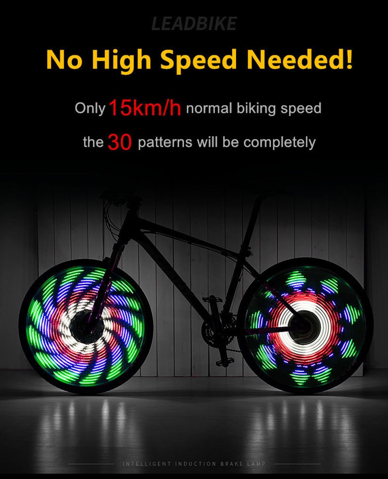 LEADBIKE Waterproof Bicycle Spoke Light 64 LEDs 30 Patterns Double Side Display Cycling Tire Light Bike Hot Wheel Light