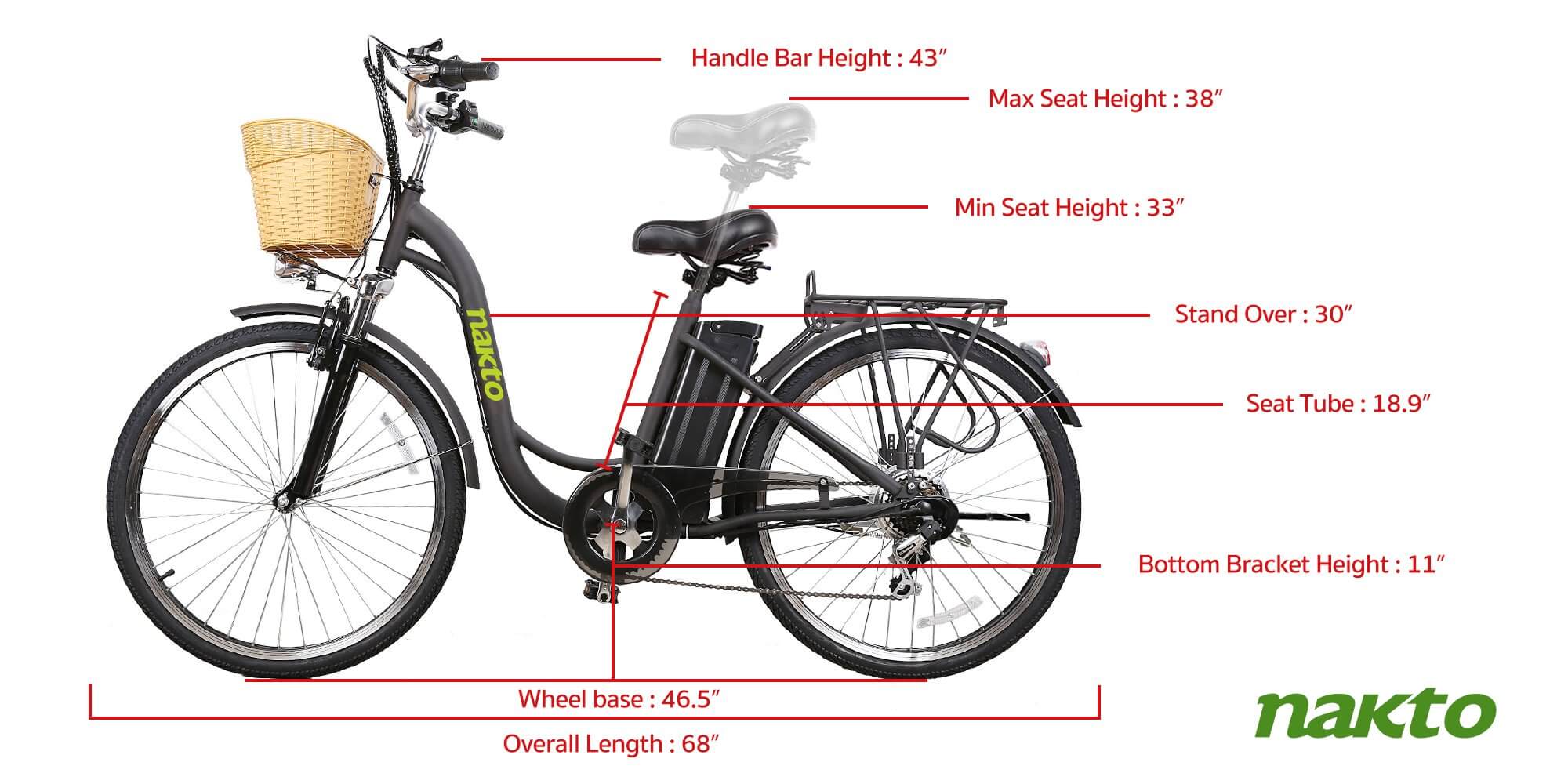 Nakto CAMEL Electric Bike for Women 6 Speed 26" Tire City eBike with Basket Black 36V 10Ah 250W/350W Motor Electric Bicycle