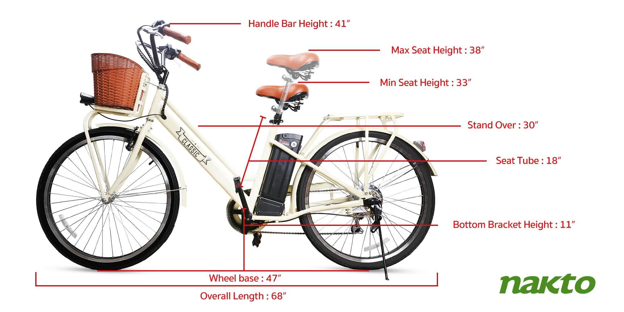 Nakto Electric Bike CLASSIC City eBike with Basket 6 Speed 26" Tire 36V 12Ah 250W Motor Electric Bicycle