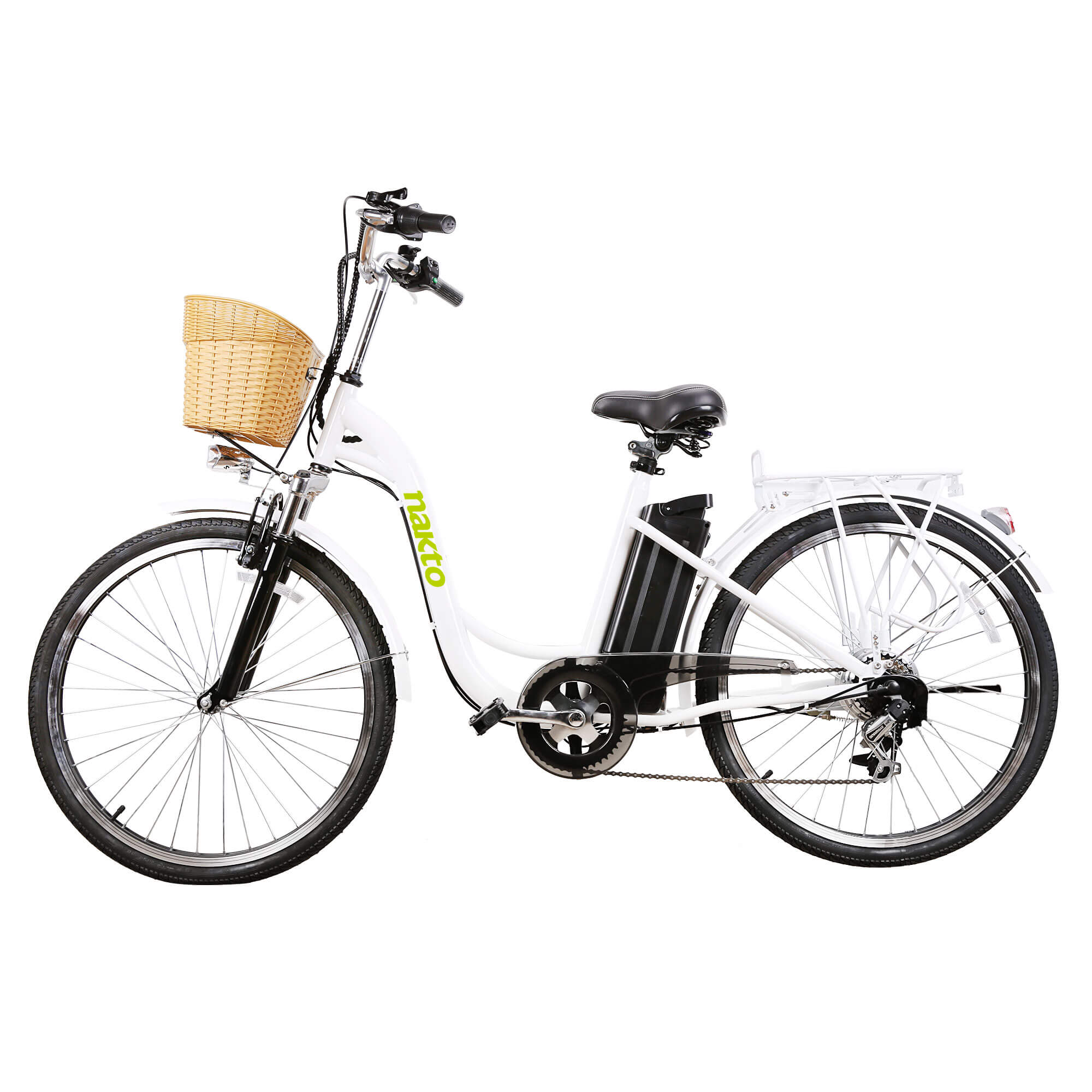 Nakto CAMEL Electric Bike for Women 6 Speed 26 inch Tire City eBike with Basket White 36V 10Ah 250W 350W Motor Electric Bicycle (1)